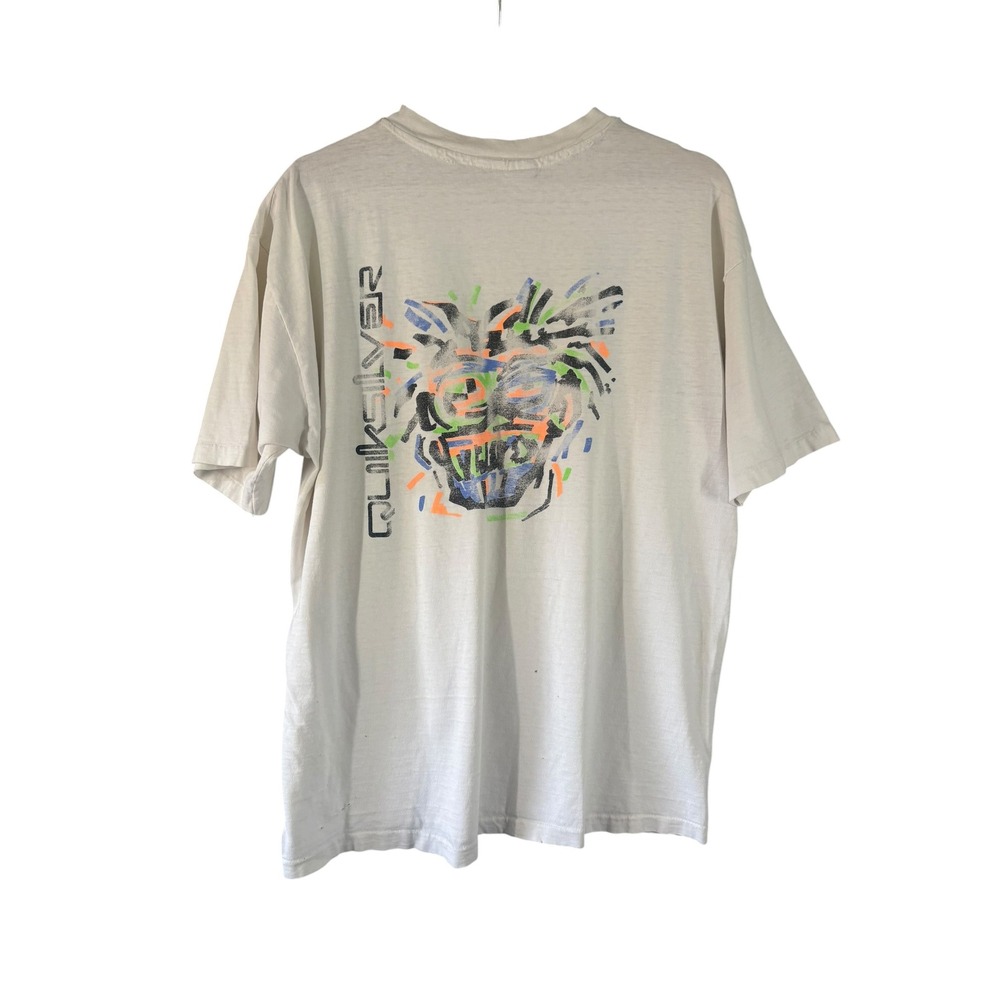Vintage 80s Quicksilver Surf Skate T-shirt XL Thrashed Single Stitch Neon